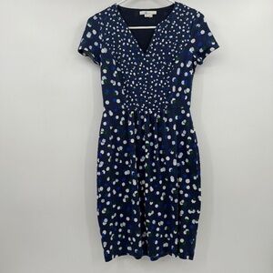 Boden Dress Women 2 Blue Floral Short Sleeve V Neck Cottage Prairie Country Boho